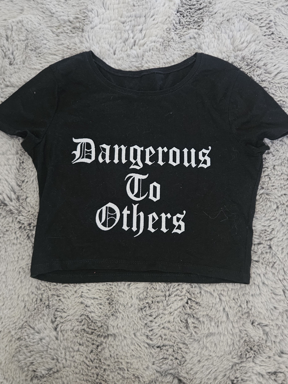 Black Crop Tee with "Dangerous To Others" Gothic Print